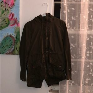 army green jacket. so cute with rain boots